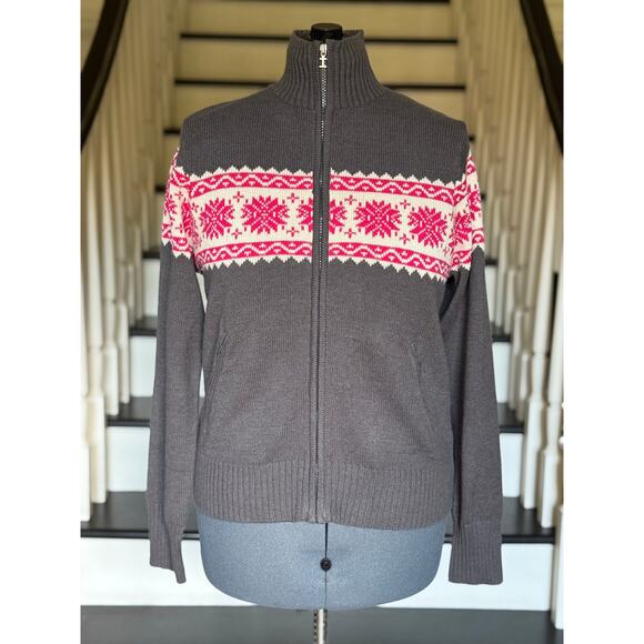 Vintage IZOD Pink Snowflake Fair Isle Zipper Winter Apres Ski Christmas Cabin - Picture 6 of 9